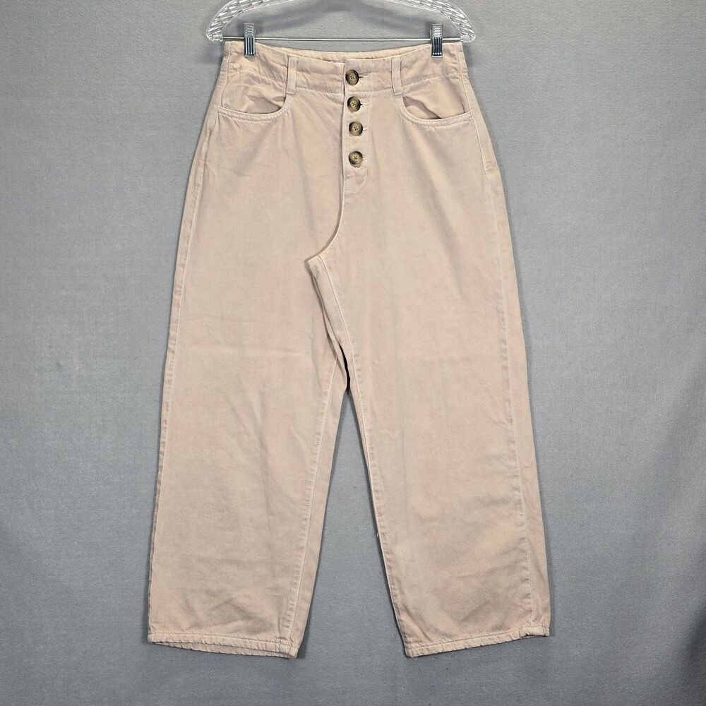 Zara Beige Wide Leg Crop High Rise Jeans Size 8